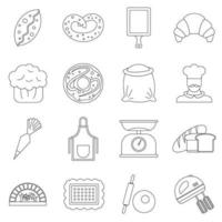 conjunto de iconos de panadería, estilo de contorno vector