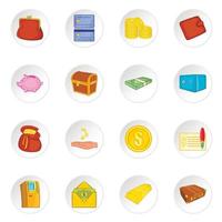 Banking icons set, cartoon style vector