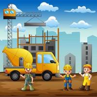 Construction worker at construction site background vector