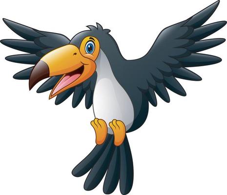 Cartoon happy bird toucan flying