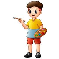 Creative boy holding paintbrush and palette with watercolors vector