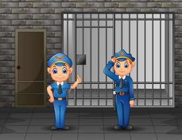 Prisoner in the jail being guarded by prison guards vector