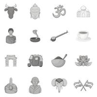 iconos de india establecidos en estilo monocromo negro vector