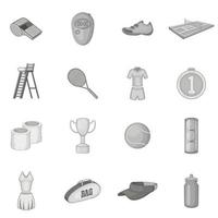 Tennis icons set, gray monochrome style vector
