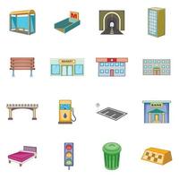 City infrastructure icons set, cartoon style vector