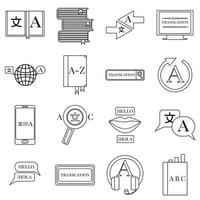 Translator profession icons set, outline style vector