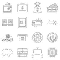 Different money icons set, outline style vector