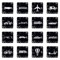 Transport icons set, grunge style vector