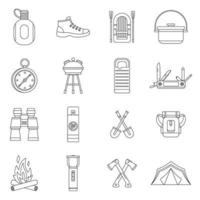 Recreation tourism icons set, outline style vector