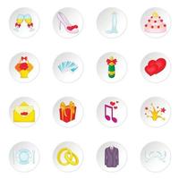 Wedding icons set, cartoon style vector