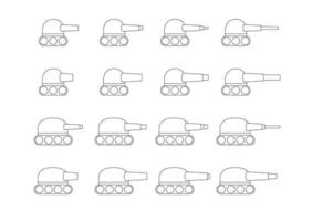 Outlined battle tank icons set, all sizes, perfect for games. vector