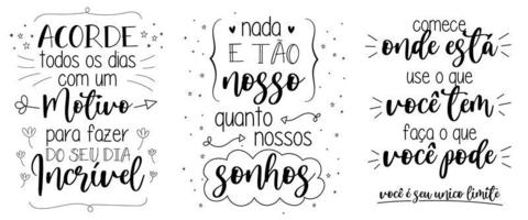 Translation - Wake up every day with a reason for make your your day amazing - Nothing is as ours as our dreams - Start where you are, use what you have, do what you can, you are your only li vector