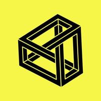 Impossible shape. Sacred geometry figure. Optical illusion. Abstract eternal geometric object. Impossible endless outline. Optical art. Impossible geometry shape on a yellow background. vector