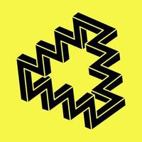 Impossible shape. Sacred geometry figures. Optical illusion. Impossible endless outline. Optical art. Impossible geometry shape on a yellow background. vector