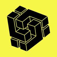 Impossible shapes. Optical illusion figure. Abstract eternal geometric object. Impossible geometry symbol on a yellow background. Optical art. vector