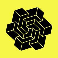 Impossible shapes. Abstract eternal geometric object. Impossible endless outline figure. Impossible geometry symbol on a yellow background. Optical illusion. vector