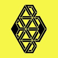 Optical illusion. Impossible shapes. Abstract eternal geometric object. Impossible endless outline. Optical art. Impossible geometry shape on a yellow background. vector