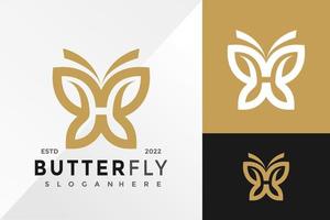Letra h mariposa plantilla de ilustración de vector de diseño de logotipo