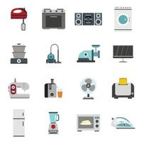 Household appliance icons set, flat style vector