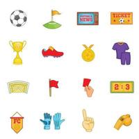 Soccer icons set, cartoon style vector