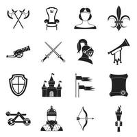 Knight medieval icons set, simple style vector