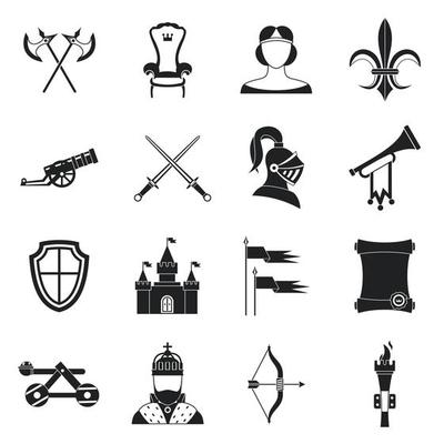 Knight medieval icons set, simple style