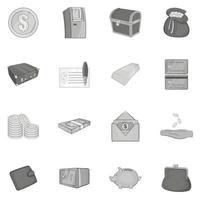 Banking icons set in black monochrome style vector