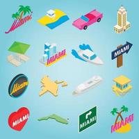 Miami set icons, isometric 3d style vector