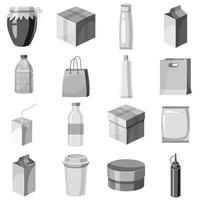 Package container icons set, gray monochrome style vector