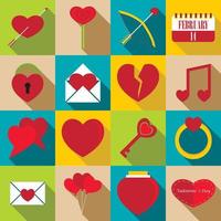 Saint Valentine items icons set, flat style vector