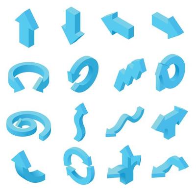 Arrows icons set in isometric 3d style