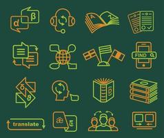 Translator profession icons set, outline style vector