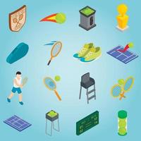 iconos de juego de tenis, estilo 3d isométrico vector