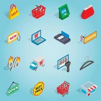 Shopping set icons, isometric 3d style vector