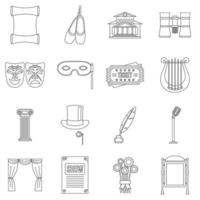 Theater icons set, outline style vector