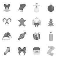 Christmas icons set in black monochrome style. vector
