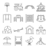 Playground icons set, outline style vector