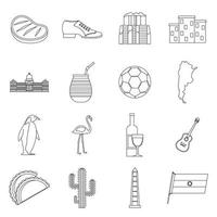 Argentina travel items icons set, outline style vector