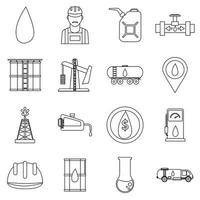 conjunto de iconos de la industria petrolera, estilo de esquema vector