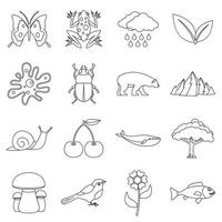 Nature items icons set, outline style vector