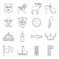 Sweden travel icons set, outline style vector