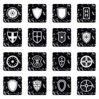 Shield icons set, grunge style vector