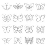 Butterfly icons set, outline style vector