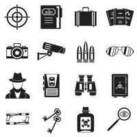 Spy tools icons set, simple style vector