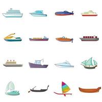 Ship and boat icons set, cartoon style vector