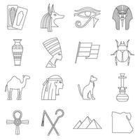 Conjunto de iconos de artículos de viaje de Egipto, estilo de esquema vector