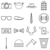 Hipster items icons set, outline style vector