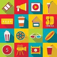 Movie items icons set, flat style vector