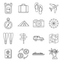 Travel icons set , outline style vector