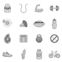 Fitness icons set, black monochrome style vector